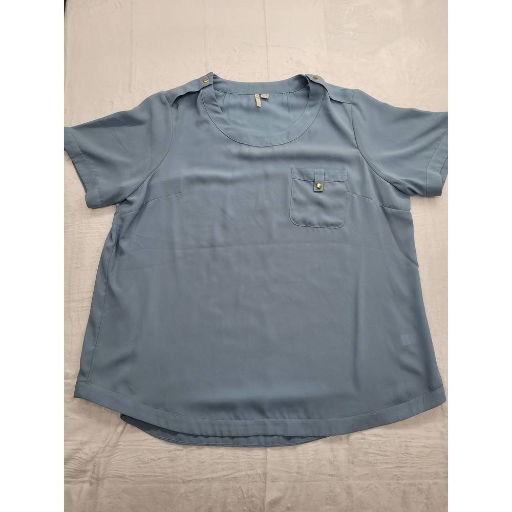 Cato Blouse Womens 18/20W Blue Short Sleeve Pocket Epaulette Top